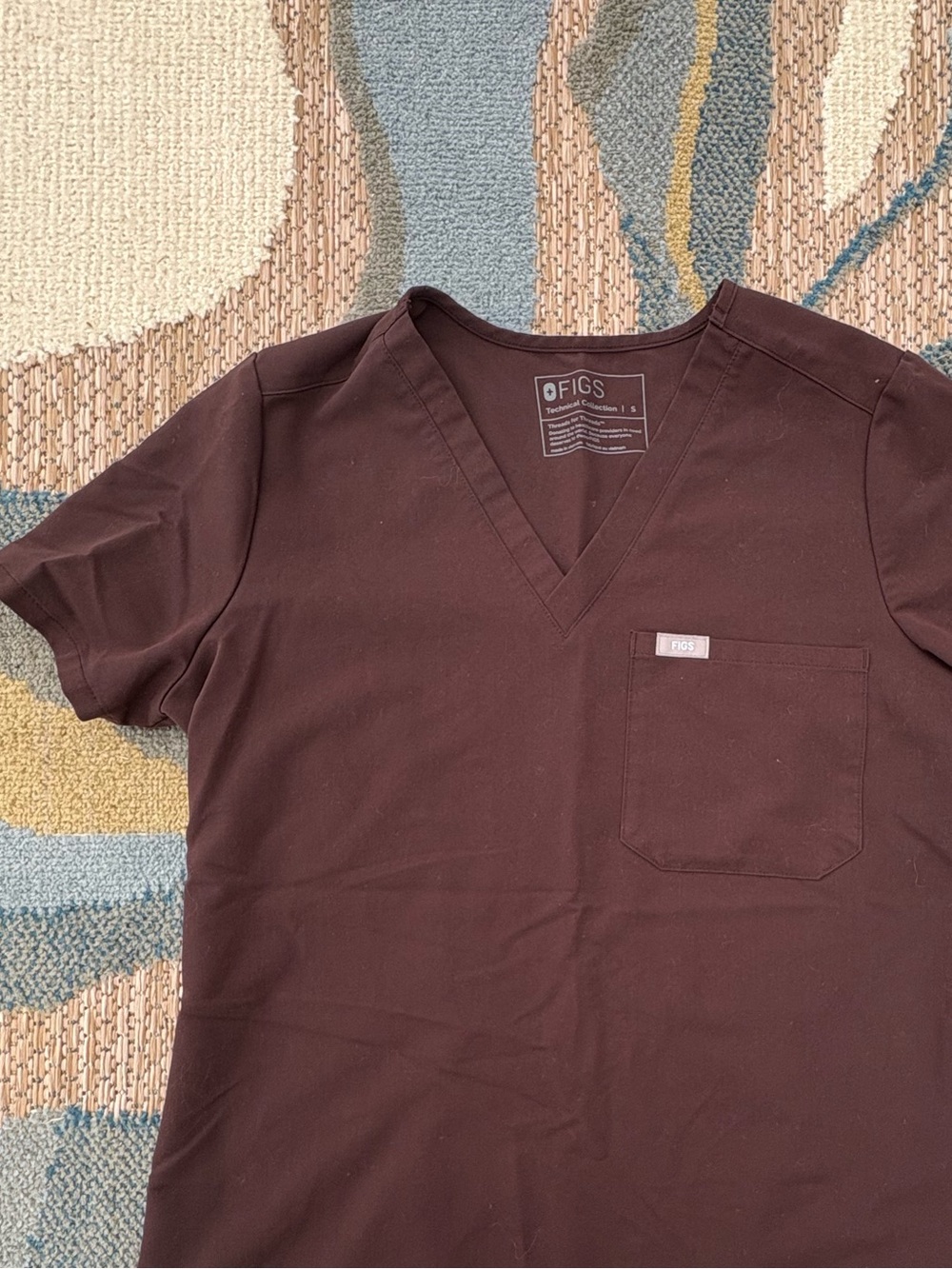 Figs Women's Short Sleeve V-Neck Scrub Top in Dark Mauve/Brown